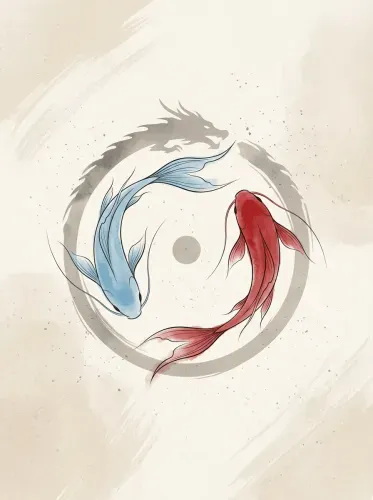 Ink Koi Dragon Yin Yang Circle