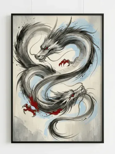 Ink Watercolor Dragon Red Claws framed preview