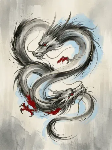 Ink Watercolor Dragon Red Claws