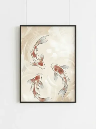 Ink Watercolor Koi Fish Zen Composition framed preview