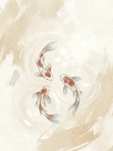 Ink Watercolor Koi Fish Zen Composition