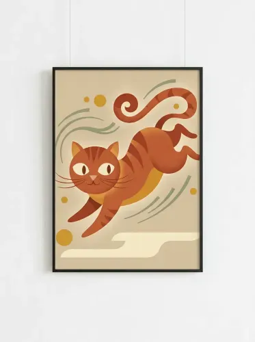 Mid Century Modern Ginger Cat Art framed preview