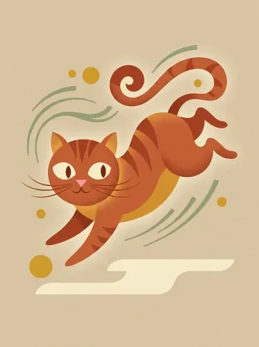 Mid Century Modern Ginger Cat Art