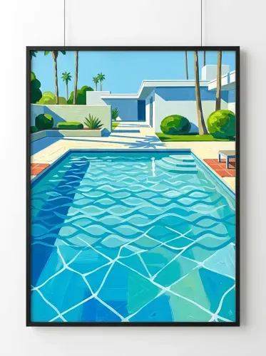 Modern Acrylic Palm Pool Landscape framed preview