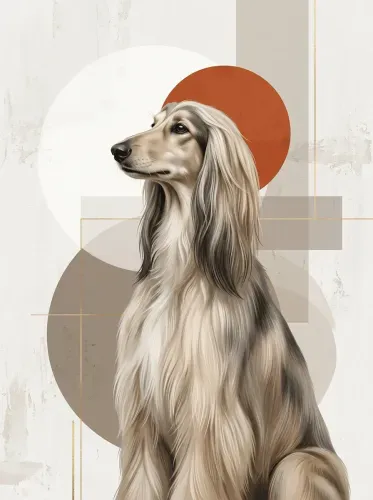 Modern Geometric Long-Haired Dog Portrait