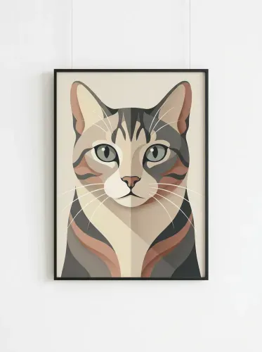 Modern Geometric Tabby Cat Portrait framed preview
