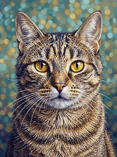 Mosaic Cat Golden Eyes Bokeh Portrait