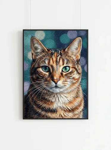 Mosaic Tabby Cat Emerald Eyes Portrait framed preview