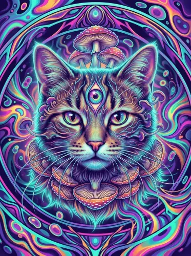 Neon Psychedelic Cat Mushroom Crown