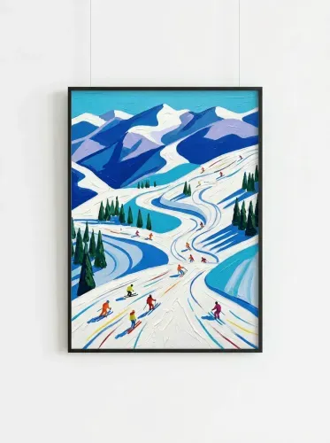 Oil Paint Alpine Ski Resort Landscape framed preview