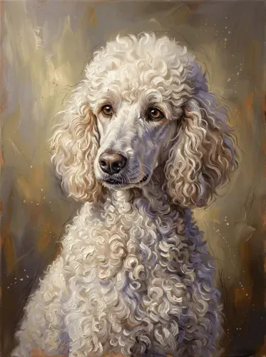 Oil Paint Curly Poodle Amber Eyes Portrait