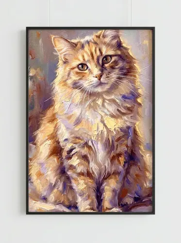 Oil Paint Fluffy Tabby Cat Portrait framed preview