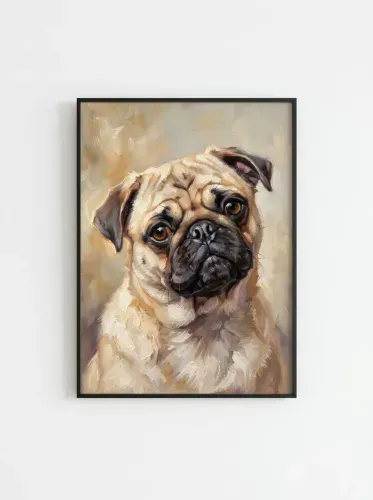 Oil Paint Pug Portrait Amber Eyes framed preview