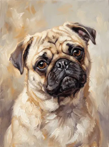 Oil Paint Pug Portrait Amber Eyes
