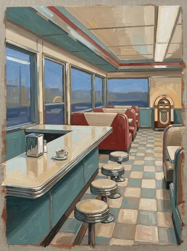 Oil Paint Retro Diner Interior Booth