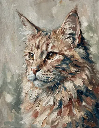 Oil Paint Tabby Cat Golden Eyes Portrait