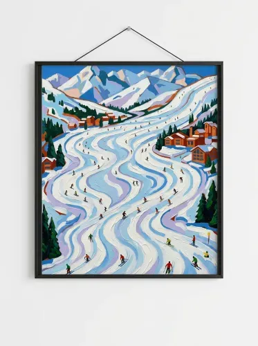 Oil Painting Alpine Ski Resort Landscape framed preview