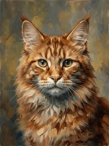 Oil Painting Amber Tabby Cat Portrait
