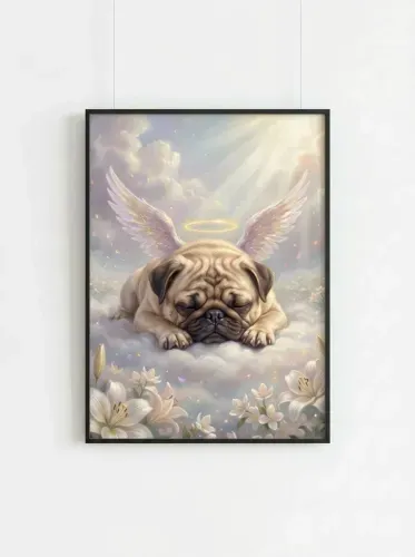 Oil Painting Angel Pug Heavenly Halo framed preview