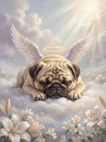 Oil Painting Angel Pug Heavenly Halo