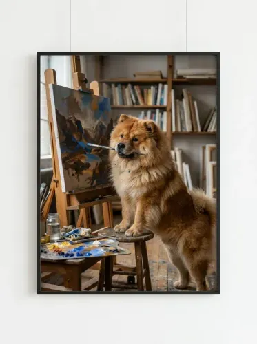 Oil Painting Artist Dog Brush Portrait framed preview