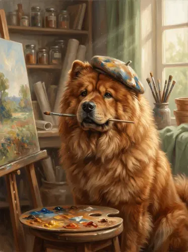 Oil Painting Artist Dog Studio Portrait