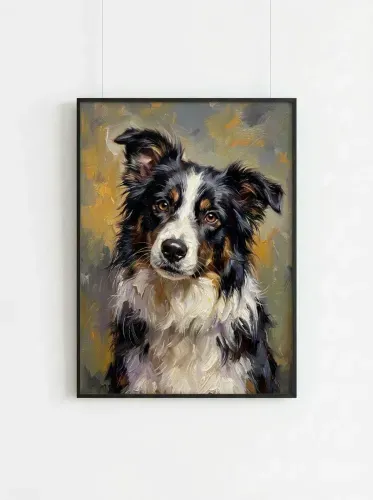 Oil Painting Border Collie Golden Eyes Portrait framed preview