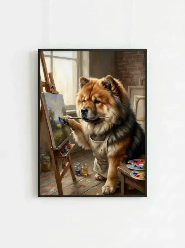 Oil Painting Chow Dog Artist Studio framed preview
