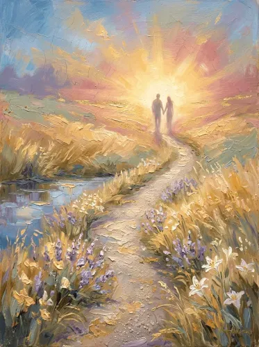 Oil Painting Couple Sunset Lavender Field