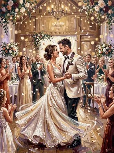 Oil Painting Elegant Wedding First Dance Portrait