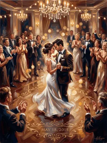 Oil Painting First Dance Chandelier Wedding