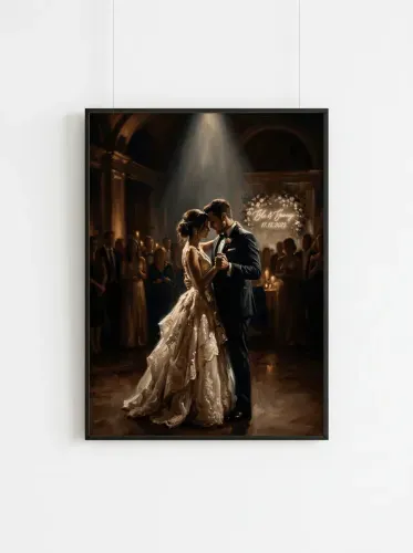 Oil Painting First Dance Golden Light Wedding framed preview