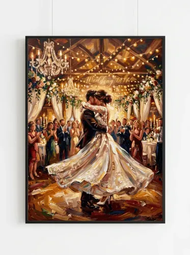 Oil Painting First Dance Wedding Embrace framed preview