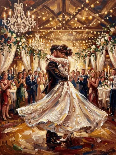 Oil Painting First Dance Wedding Embrace
