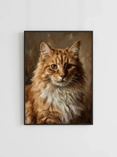 Oil Painting Fluffy Tabby Cat Portrait framed preview