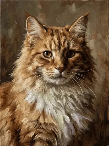 Oil Painting Fluffy Tabby Cat Portrait