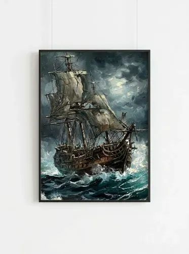 Oil Painting Galleon Stormy Seas framed preview