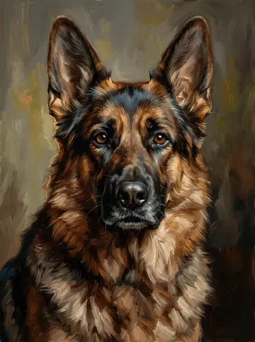 Oil Painting German Shepherd Amber Eyes Portrait