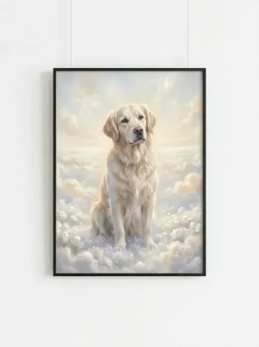 Oil Painting Golden Retriever Heavenly Clouds framed preview