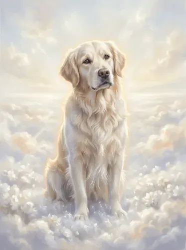 Oil Painting Golden Retriever Heavenly Clouds