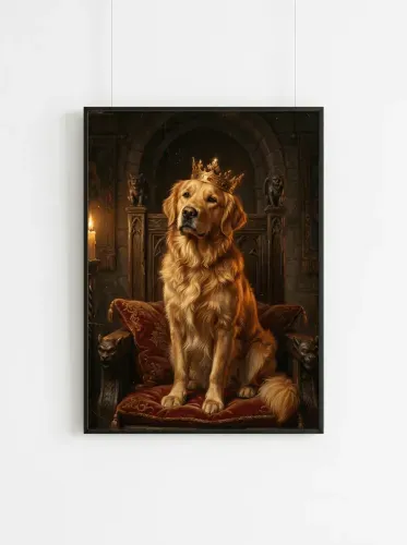 Oil Painting Golden Retriever Royal Crown Throne framed preview