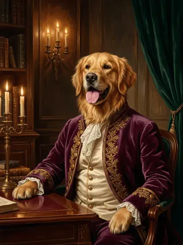 Oil Painting Golden Retriever Royal Portrait