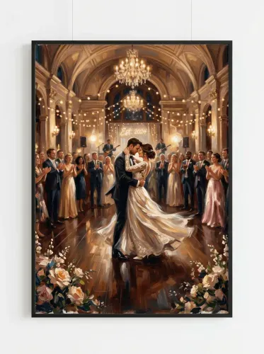 Oil Painting Grand Ballroom Wedding Kiss framed preview