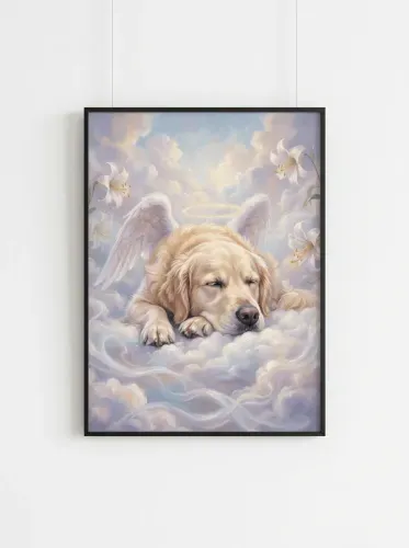 Oil Painting Heavenly Angel Dog Halo framed preview