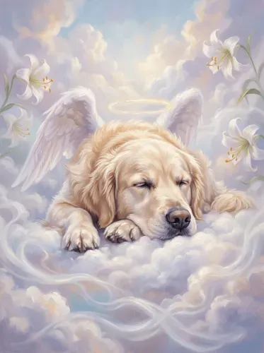 Oil Painting Heavenly Angel Dog Halo