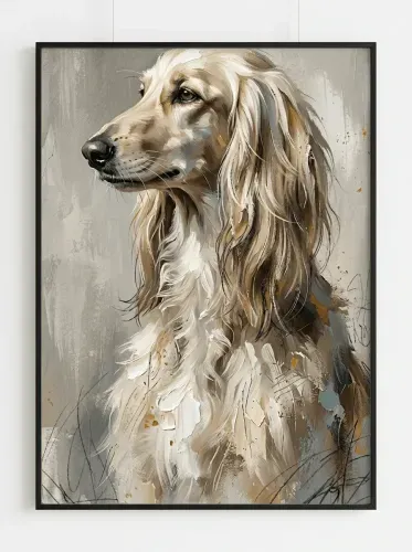 Oil Painting Long-Haired Dog Side Profile framed preview