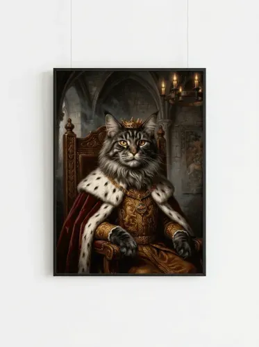 Realistic Royal Cat Crown Throne Portrait framed preview