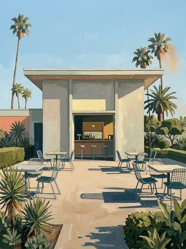 Oil Painting Mid-Century Modern Desert Café