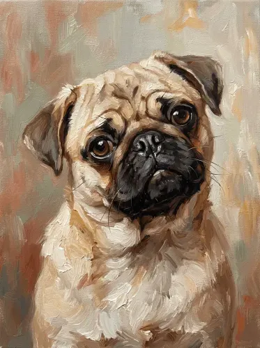 Oil Painting Pug Expressive Eyes Portrait