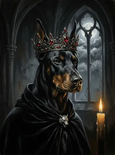 Oil Painting Regal Doberman Crown Portrait